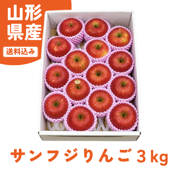 【送料無料】＜なかのふぁ～む＞山形県東根市産　サンフジりんご３kg（M～4Lサイズ／8～12玉）12月上旬～中旬発送
